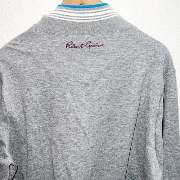Robert Graham Gray Quarter Zip Men's Long Sleeve Striped Bottom Shirt - Picture 9 of 10